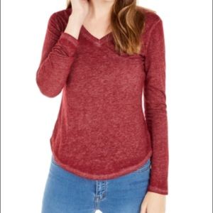 Ultra Flirt Long-Sleeved Textured Boyfriend T-Shirt Maroon Juniors Size medium